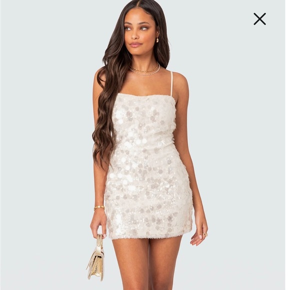Edikted Ibiza Sequin Minidress in Cream Size XS - Picture 1 of 6